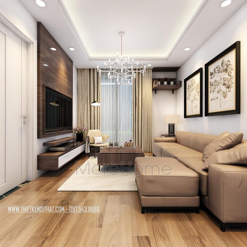 Thiết kế nội thất phòng khách chung cư Ngoại Giao Đoàn, Bắc Từ Liêm, Hà Nội